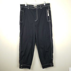Anthropologie Maeve Barrel Wide Leg Cuffed Chino Pants Black Size 14 NWT